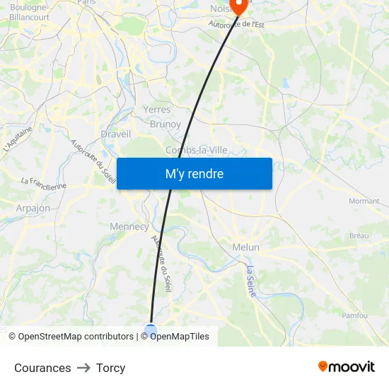 Courances to Torcy map