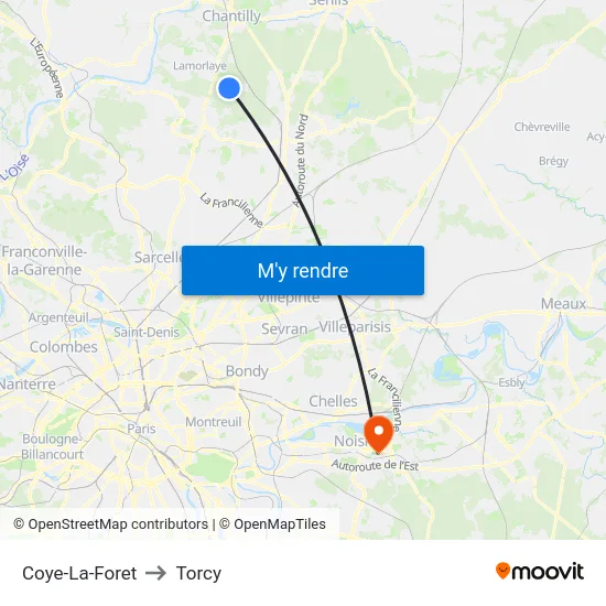 Coye-La-Foret to Torcy map
