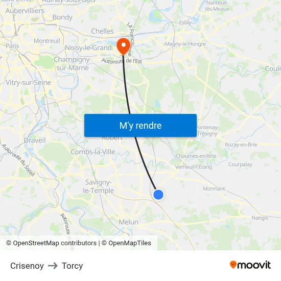 Crisenoy to Torcy map