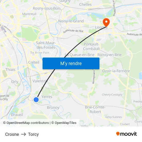 Crosne to Torcy map