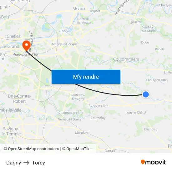 Dagny to Torcy map
