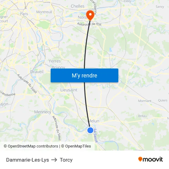 Dammarie-Les-Lys to Torcy map