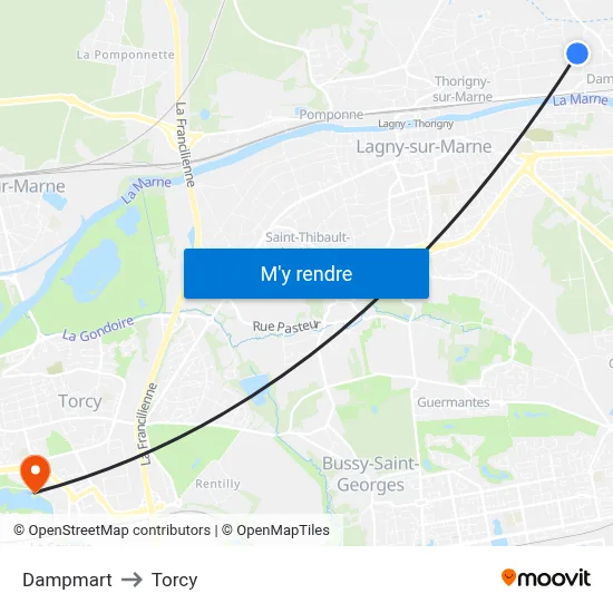 Dampmart to Torcy map