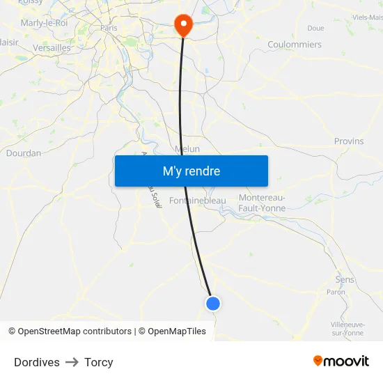 Dordives to Torcy map