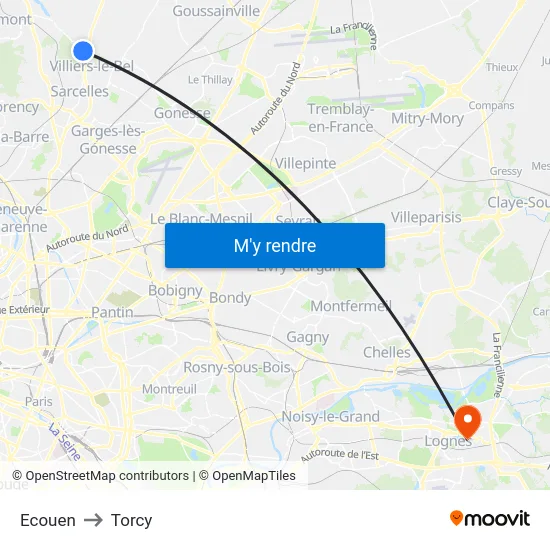 Ecouen to Torcy map