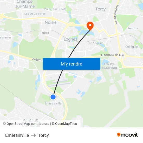 Emerainville to Torcy map