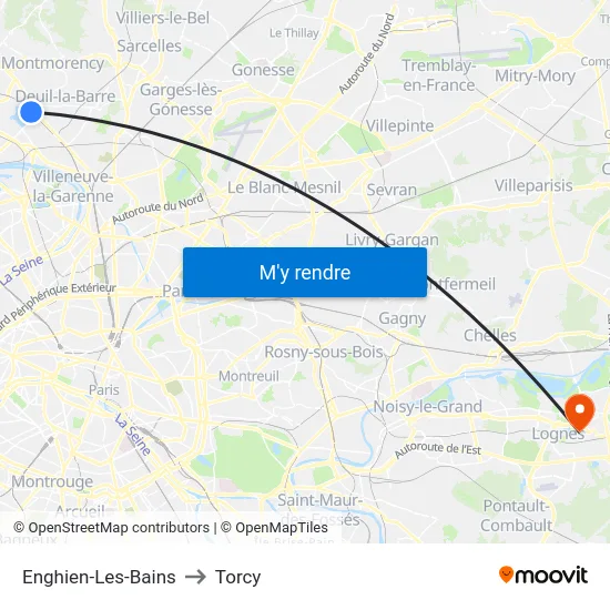 Enghien-Les-Bains to Torcy map