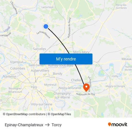 Epinay-Champlatreux to Torcy map