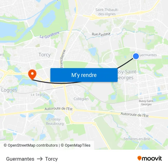 Guermantes to Torcy map