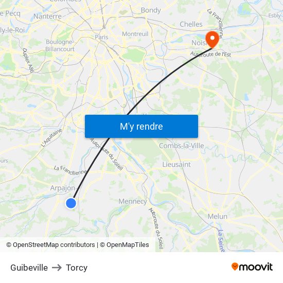 Guibeville to Torcy map