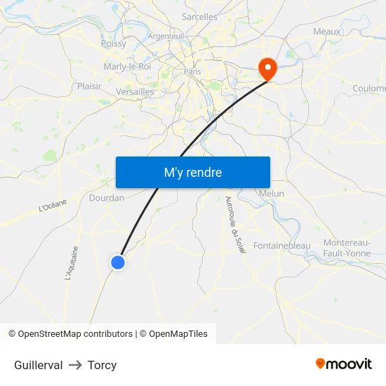 Guillerval to Torcy map