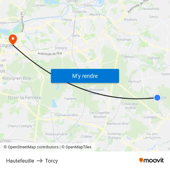 Hautefeuille to Torcy map