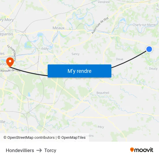 Hondevilliers to Torcy map