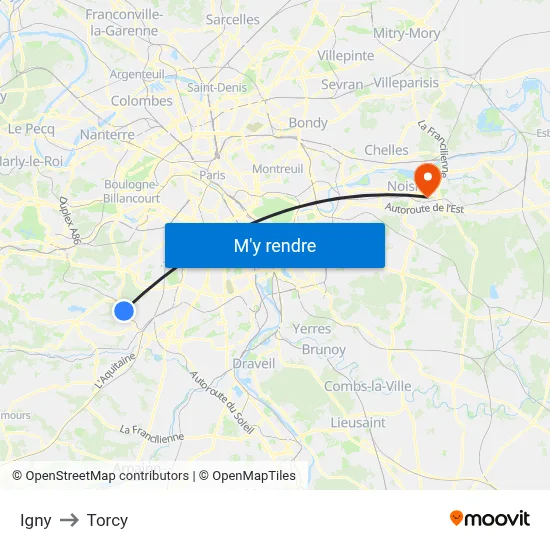 Igny to Torcy map