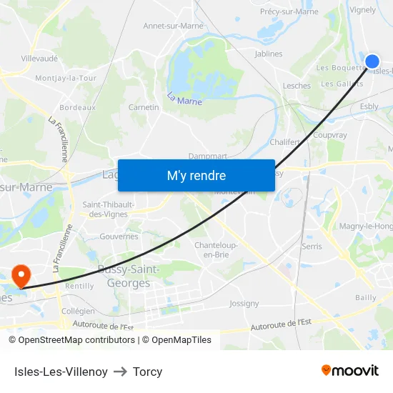 Isles-Les-Villenoy to Torcy map