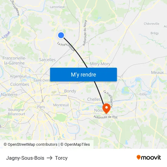 Jagny-Sous-Bois to Torcy map