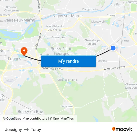 Jossigny to Torcy map