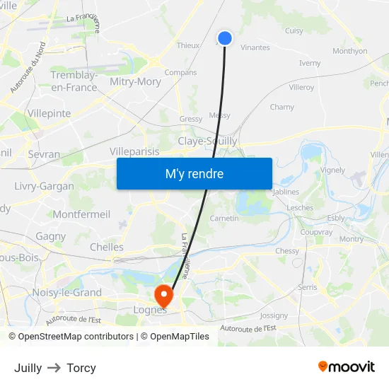 Juilly to Torcy map
