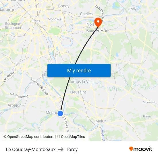 Le Coudray-Montceaux to Torcy map