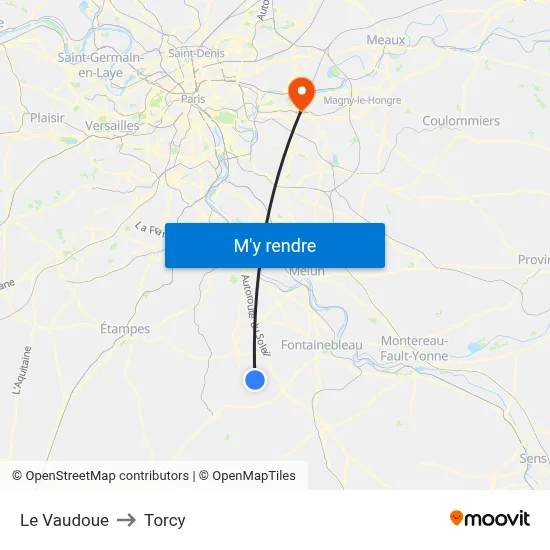 Le Vaudoue to Torcy map