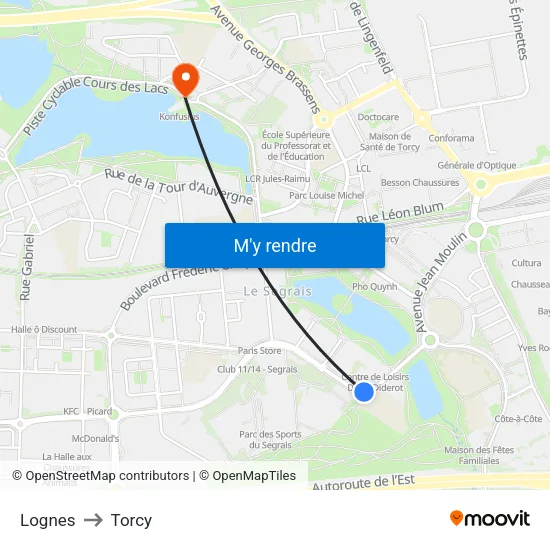 Lognes to Torcy map