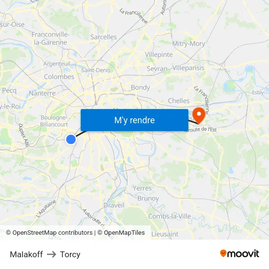 Malakoff to Torcy map