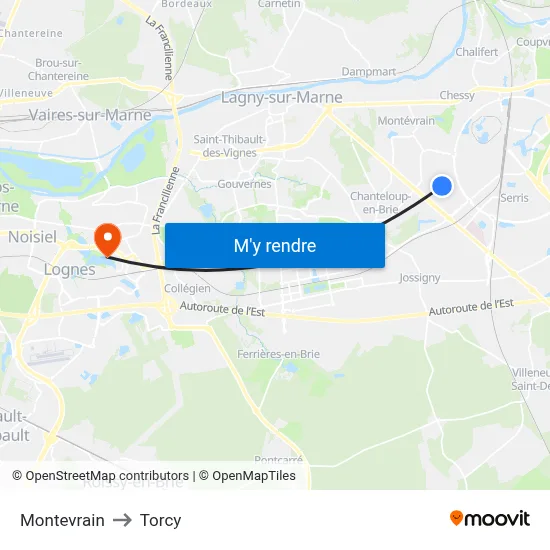 Montevrain to Torcy map