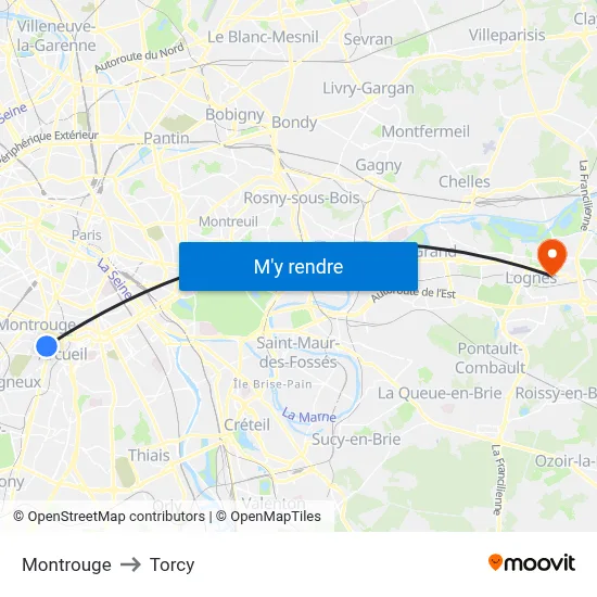 Montrouge to Torcy map