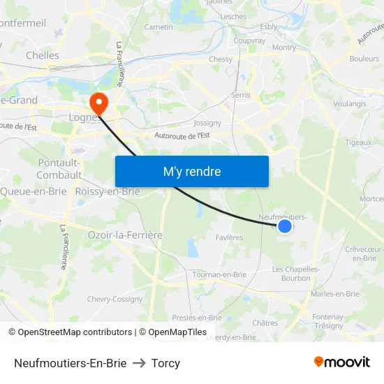 Neufmoutiers-En-Brie to Torcy map