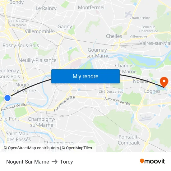 Nogent-Sur-Marne to Torcy map