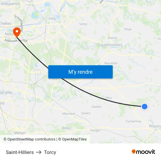 Saint-Hilliers to Torcy map