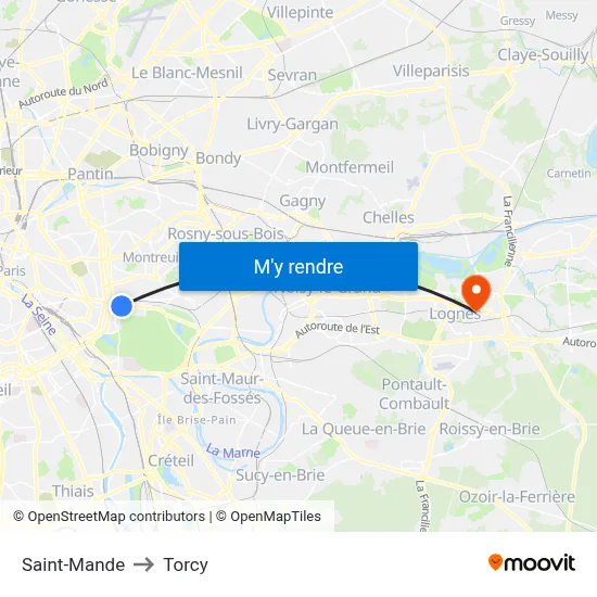 Saint-Mande to Torcy map