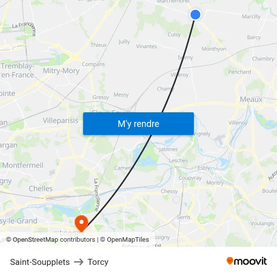Saint-Soupplets to Torcy map