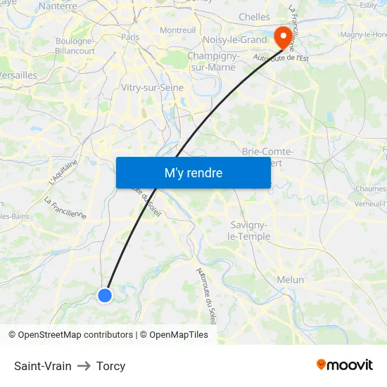 Saint-Vrain to Torcy map
