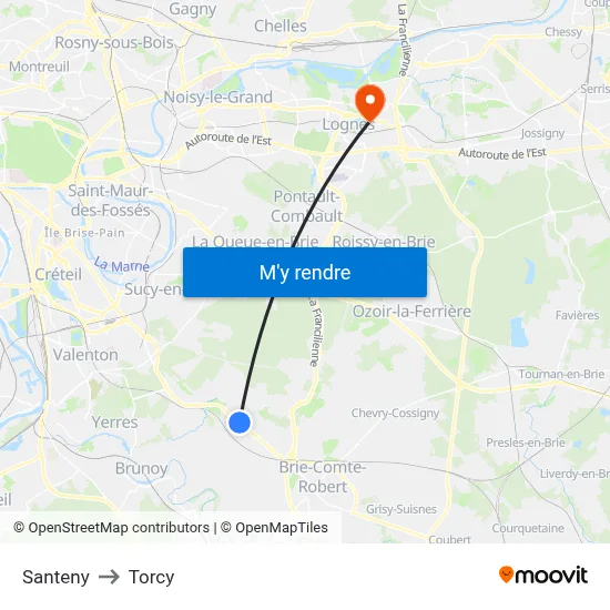 Santeny to Torcy map