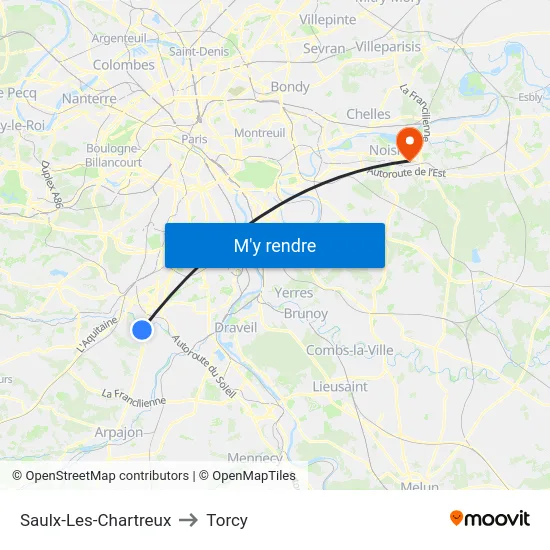 Saulx-Les-Chartreux to Torcy map