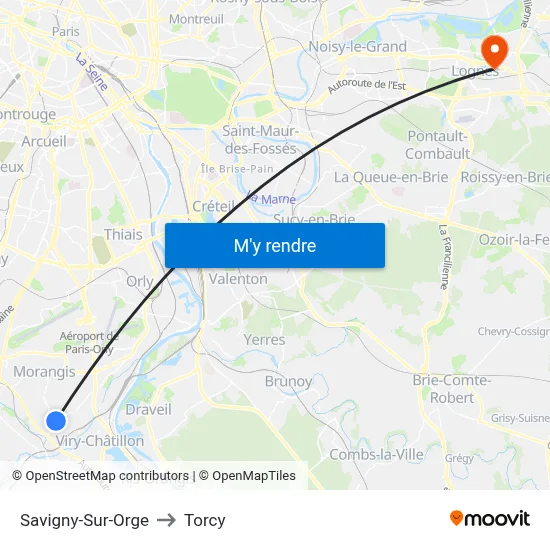 Savigny-Sur-Orge to Torcy map