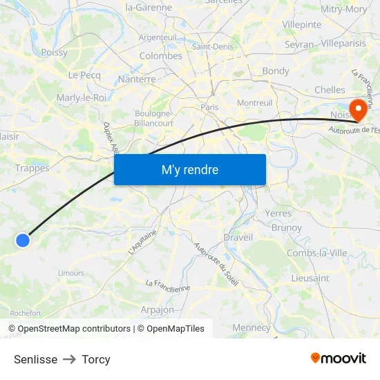 Senlisse to Torcy map