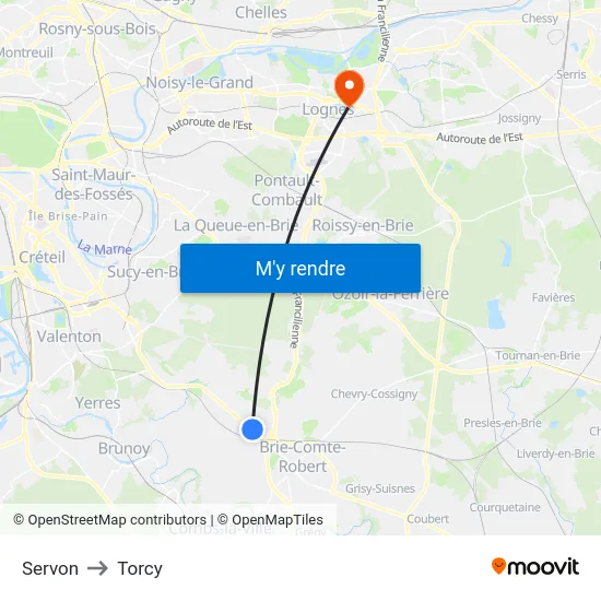 Servon to Torcy map