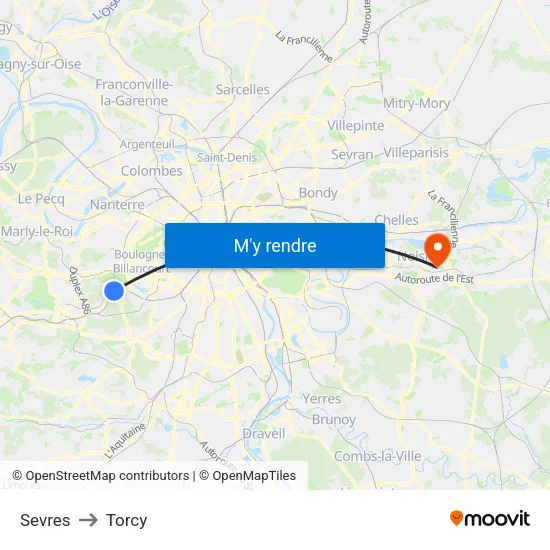 Sevres to Torcy map