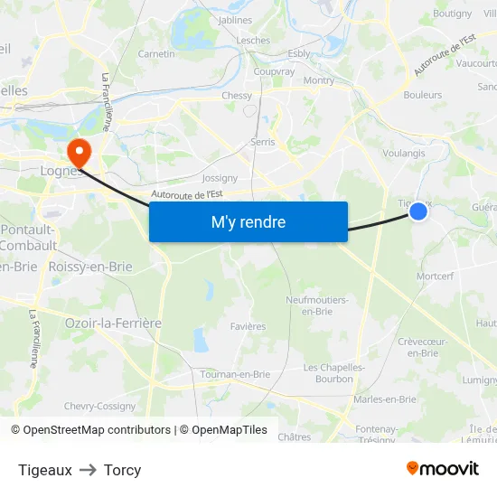 Tigeaux to Torcy map