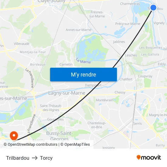 Trilbardou to Torcy map