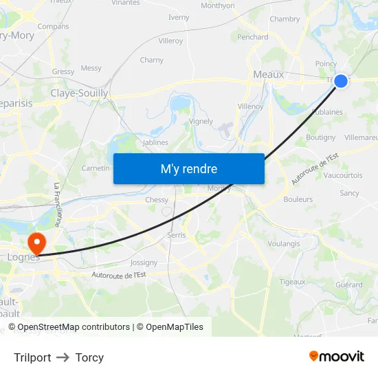Trilport to Torcy map