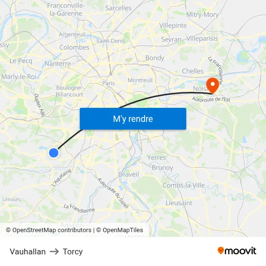 Vauhallan to Torcy map