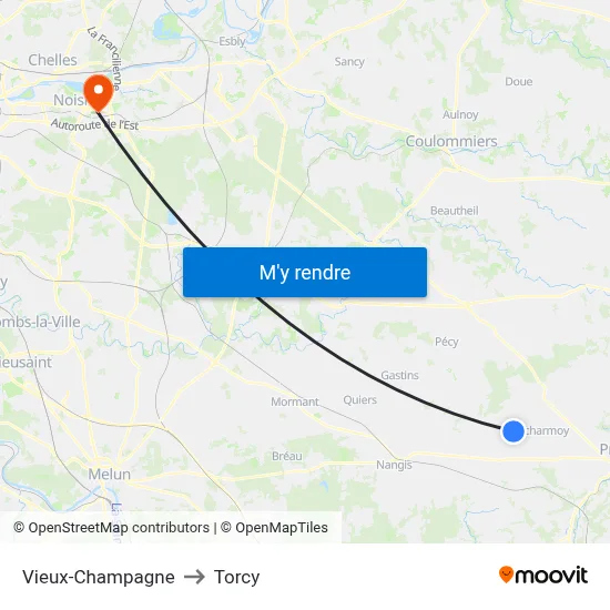 Vieux-Champagne to Torcy map