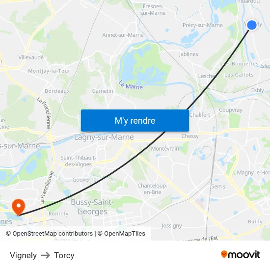 Vignely to Torcy map