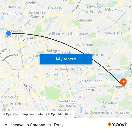 Villeneuve-La-Garenne to Torcy map