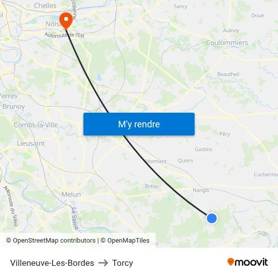 Villeneuve-Les-Bordes to Torcy map