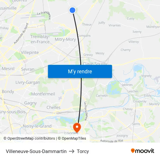 Villeneuve-Sous-Dammartin to Torcy map
