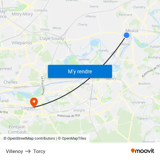 Villenoy to Torcy map